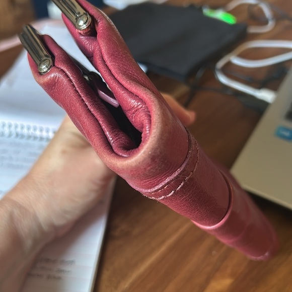 HOBO Burgundy Leather Clutch with Silver Trim - Picture 14 of 16